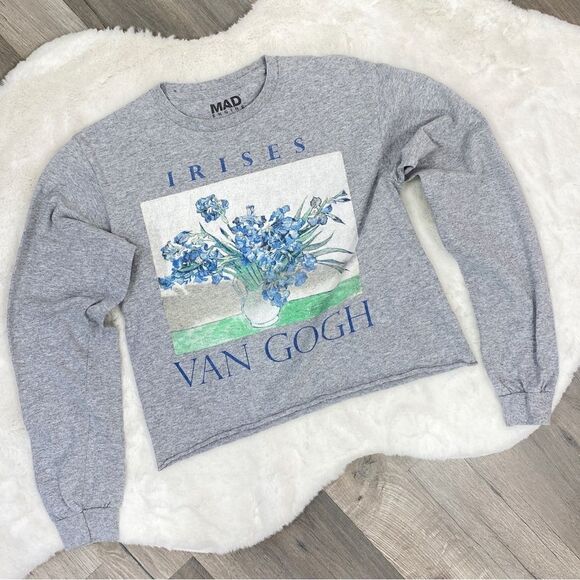 Mad Engine Vangogh Irises Print Crop T Shirt Gray Juniors Small - Picture 8 of 12